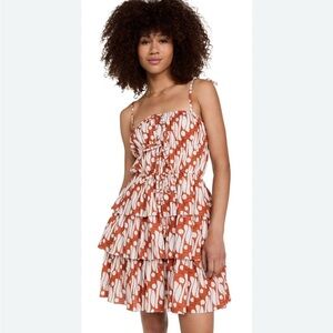 Charina Sarte Ruffle Tala Mini Dress | Print/Orange/ White/ Brown | Size Small